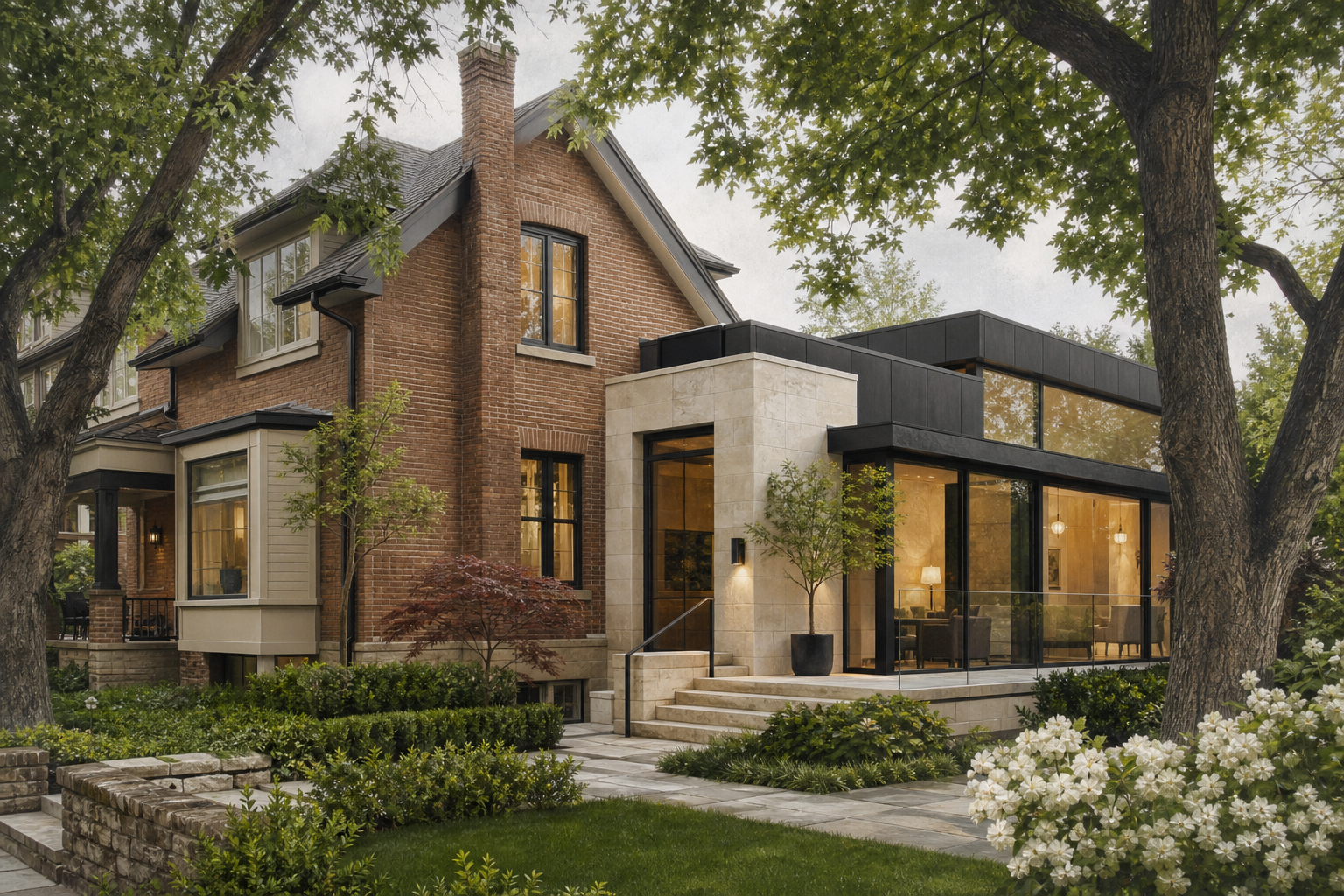 Heritage inner-city residence with a contemporary architect-designed rear addition — editorial illustration.