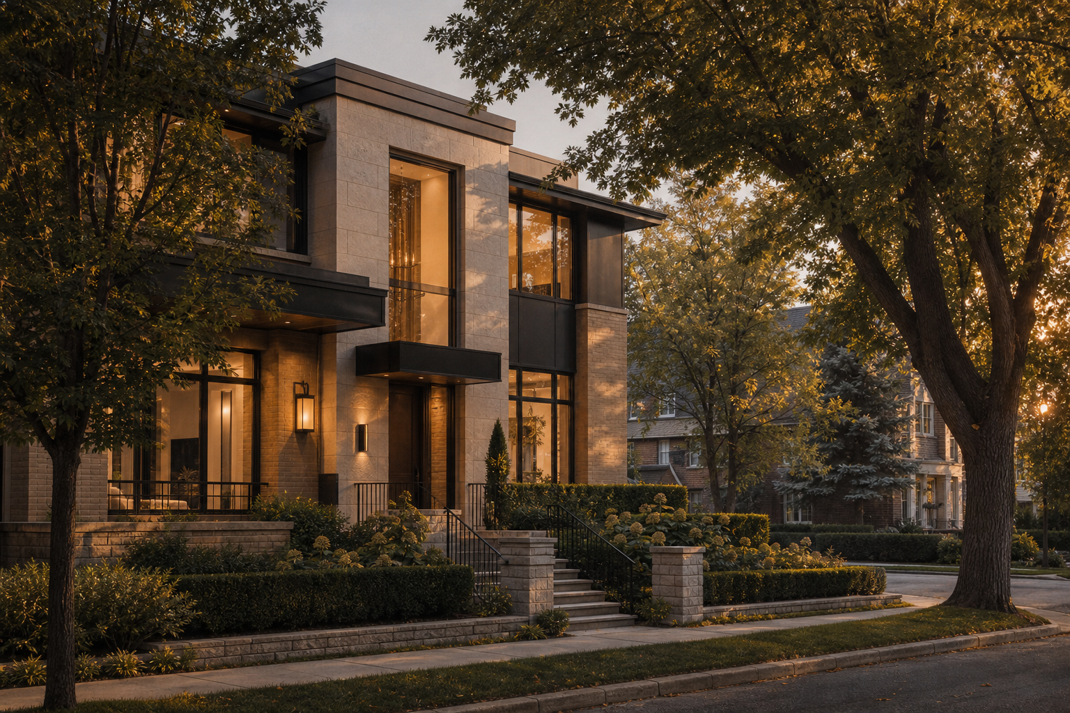 Editorial illustration of mature inner-city Calgary luxury homes